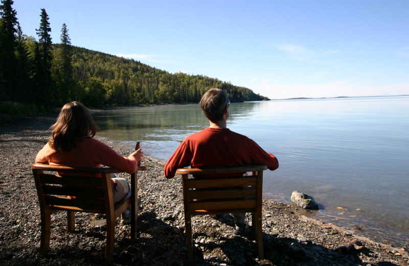 Relaxing by the lake at Kenai Backcountry Lodge.