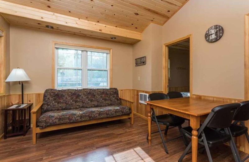 Cabin living room at Barrett Lake Resort.