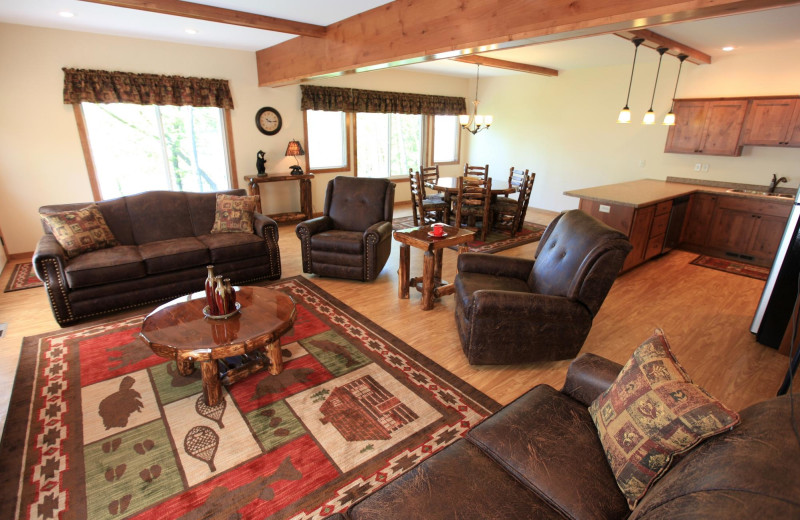 Guest living room at East Silent Lake Resort.