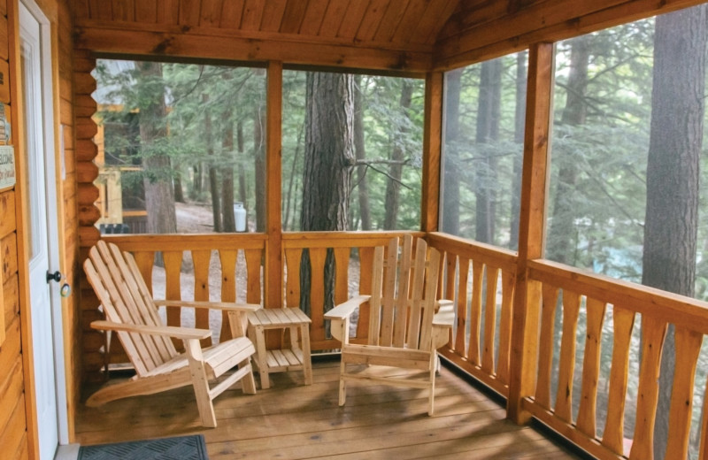 Cabin porch at Mi-Te-Jo Campground.