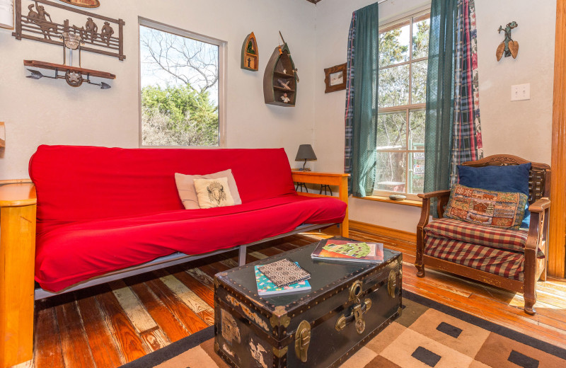 Cabin living room at Creekside Camp & Cabins.