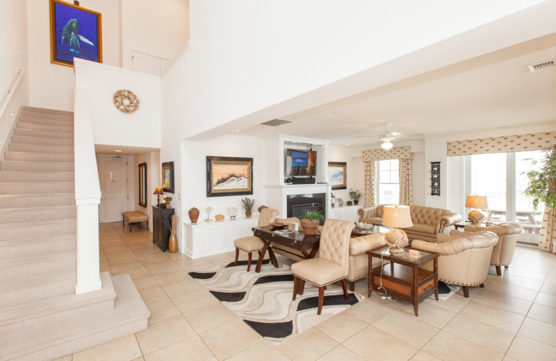 Rental living room at Sanctuary Vacation Rentals at Sandbridge.