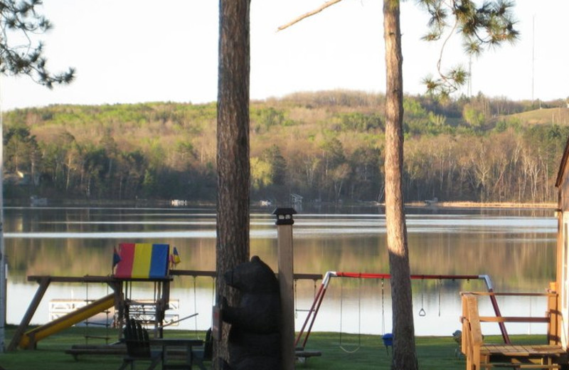 Lake and playground at Agate Lake Resort.