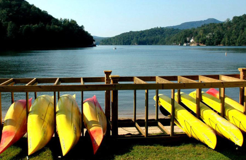 Canoes at Rumbling Bald Resort.