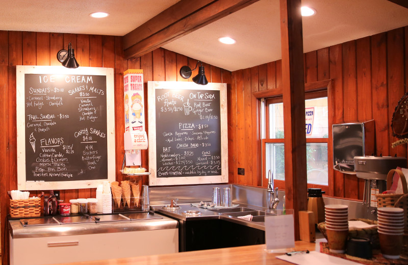 Half Moon Trail Resort has an old fashioned ice cream counter in their lodge, where you can order malts, shakes, on-tap root beer, and ice cream cones. 