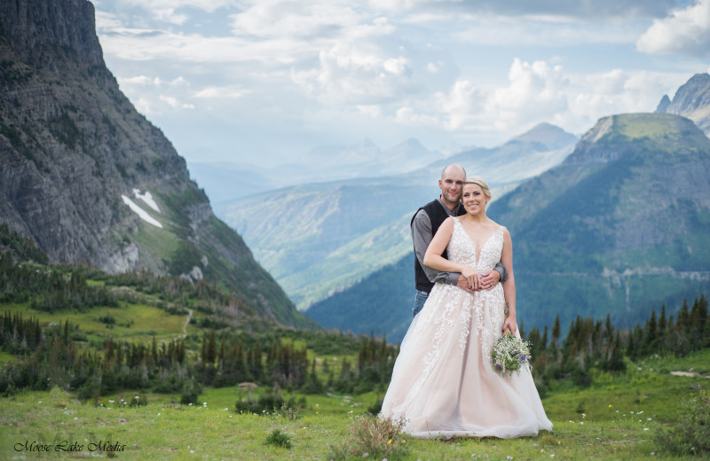 Wedding couple at Izaak Walton Inn.