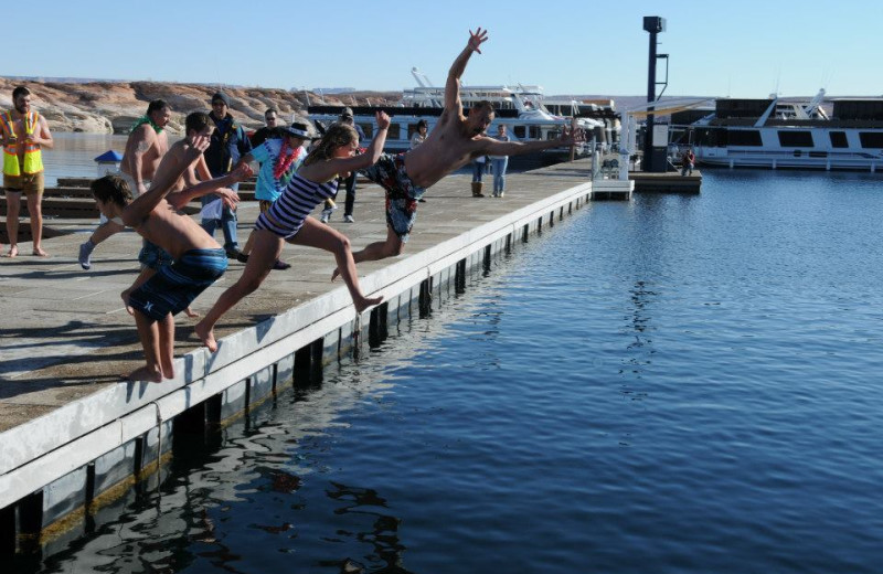 Jumping into the lake at Antelope Point.