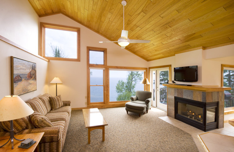 Guest living room at Lutsen Resort on Lake Superior.