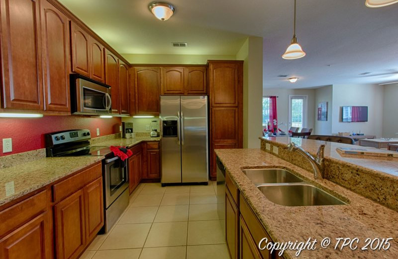 Rental kitchen at Vista Vacation Rentals.
