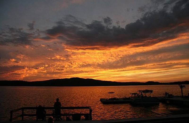 Sunset on the lake at Bald Mountain Camps Resort. 