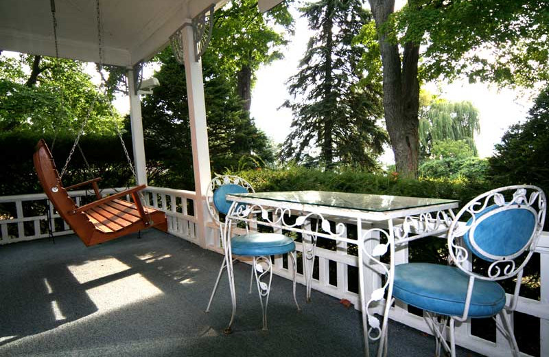 Porch view at Eleven Gables Inn on the Lake.