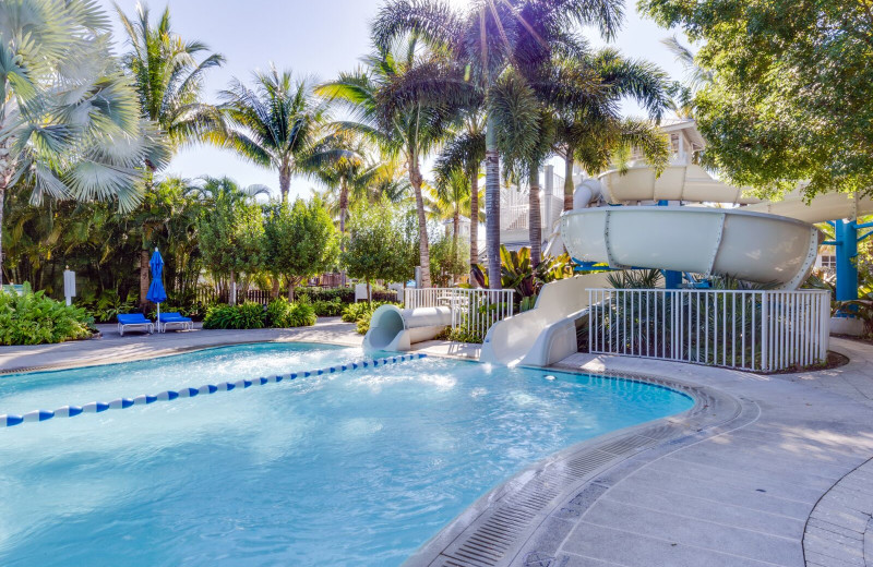 Outdoor pool with slide at South Seas Resort.