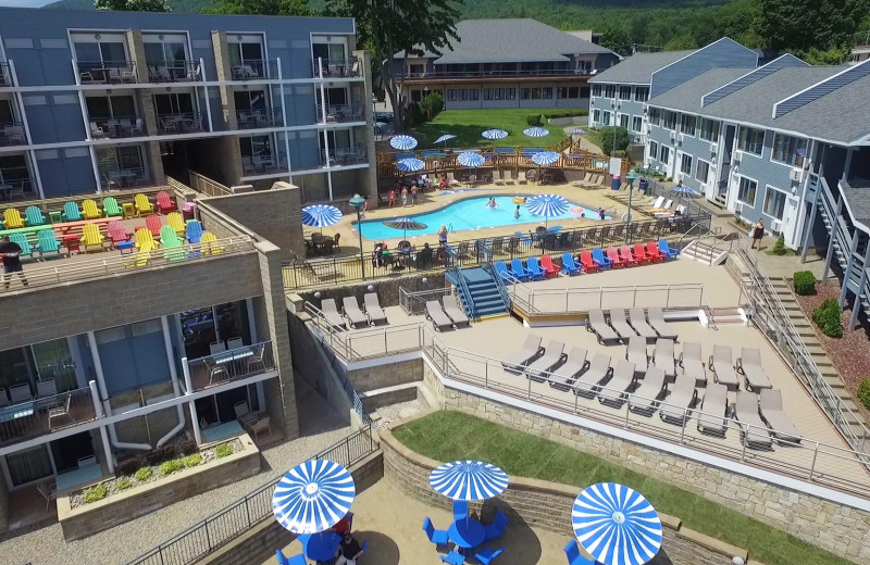 Aerial view of  Surfside on the Lake Hotel & Suites.