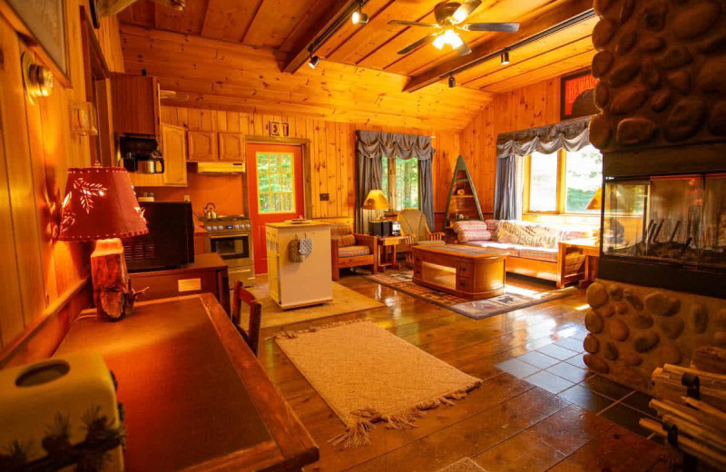 Cabin living room at Lake Clear Lodge & Retreat.