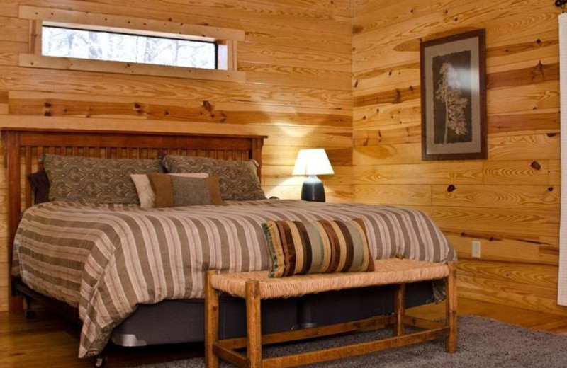 Cabin bedroom at Lake Mountain Cabins.