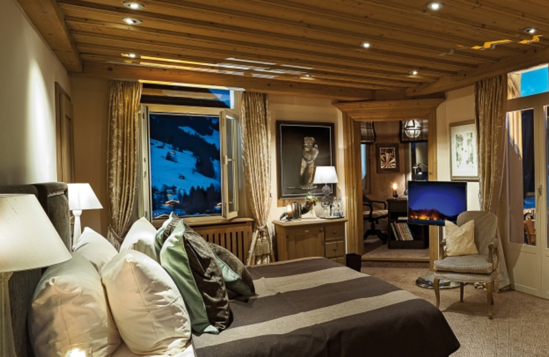 Guest room at Gstaad Palace Hotel.