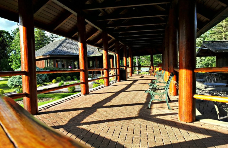 Outdoor patio at Garland Lodge & Resort.