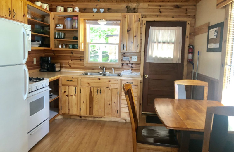 Cabin kitchen at Woodland Resort.