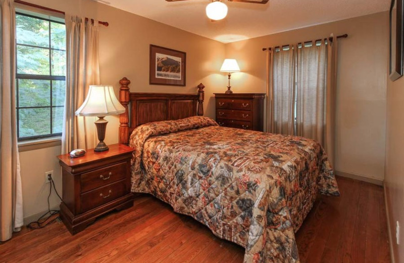 Cabin bedroom at Fontana Village Resort.