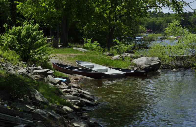 Boat on lake at Ehrhardt's Waterfront Resort.