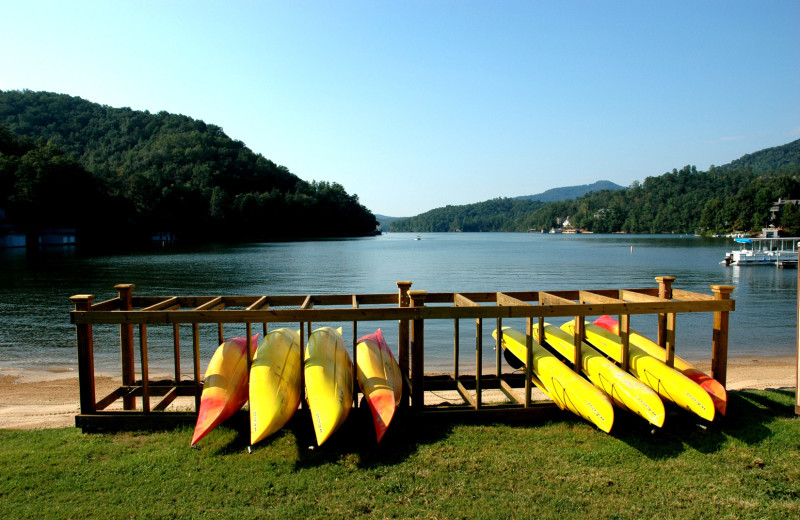 Canoes at Rumbling Bald Resort.