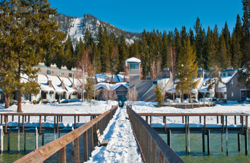 Exterior winter view at Aston Lakeland Village.