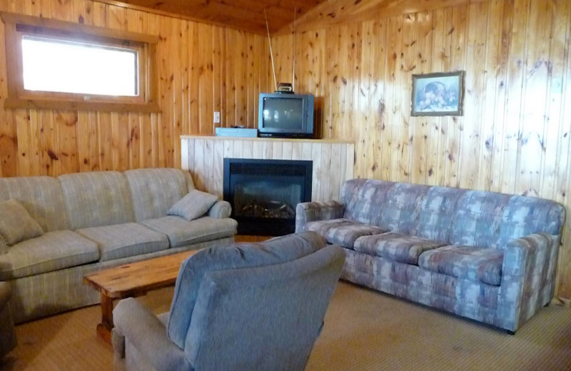 Cabin living room at Anderson's Starlight Bay Resort.