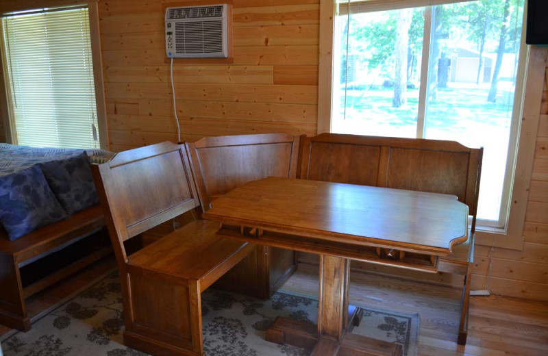 Cabin dining room at Sand Lake Resort.