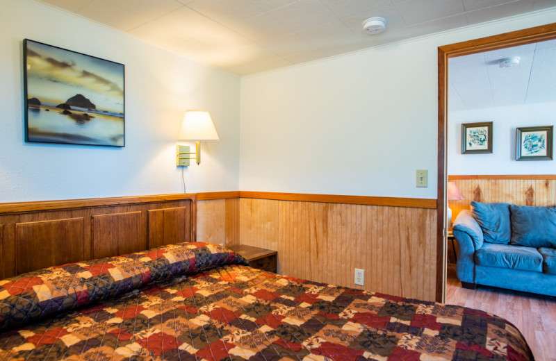 Cabin bedroom at Oceanside Ocean Front Cabins.