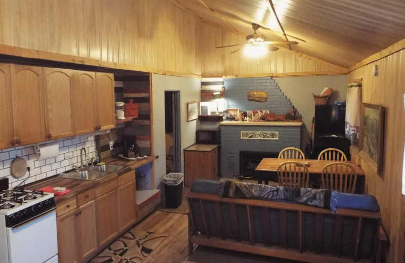 Cabin interior at Rustic River Cabins.