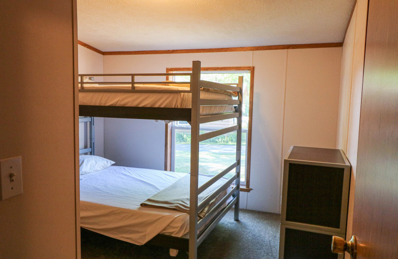 Cabin bedroom at Sand Lake Resort.