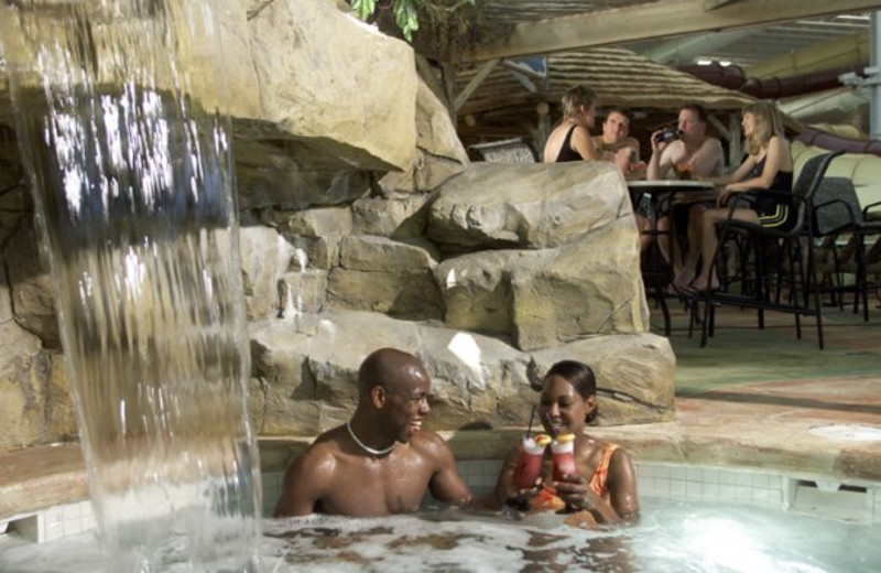 Relaxing in the hot tub at Kalahari Waterpark Resort Convention Center.