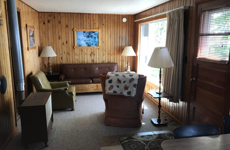 Cabin living room at Driftwood Resort.