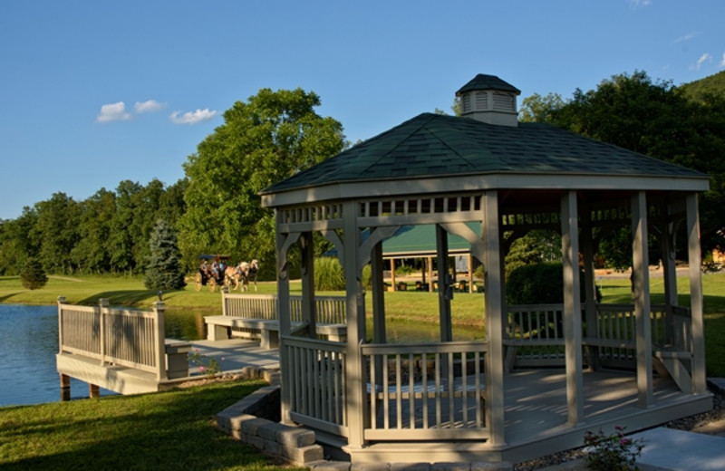 Gazebo next to fishing pond at Creekside Resort.