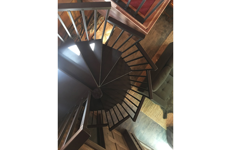 Spiral stairs at Chateau Lake Logan.