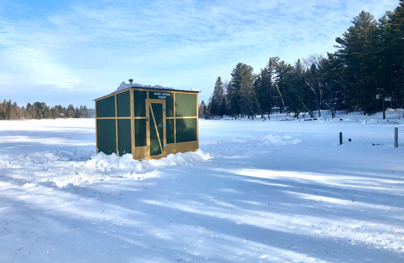 Ice fishing at Moore Springs Resort.