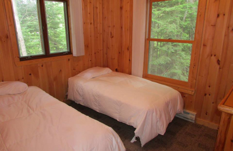 Cabin bedroom at Elbow Lake Lodge.