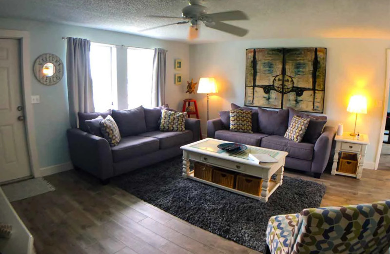 Rental living room at Sunset Beach Resort.