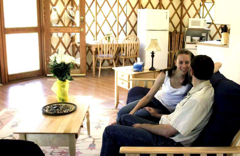 Yurt interior at Stone Wind Retreat.