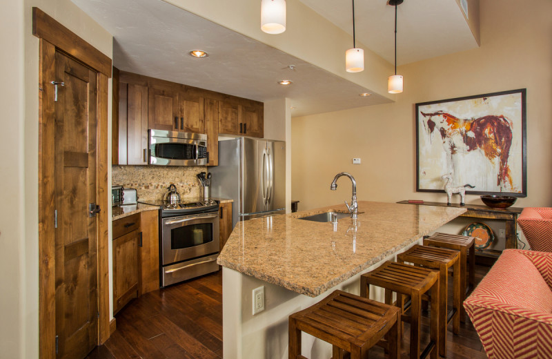 Rental kitchen at Trailhead Lodge.