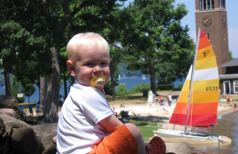 Family on the beach at Chautauqua Institution.