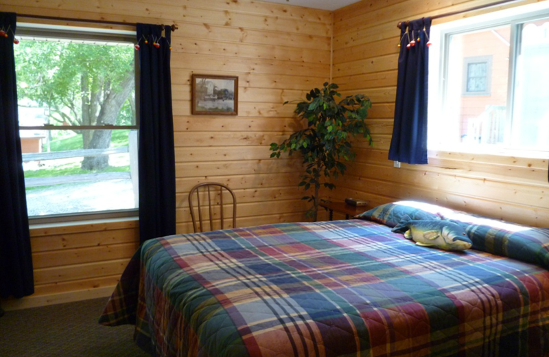 Cabin bedroom at Swan Lake Resort.