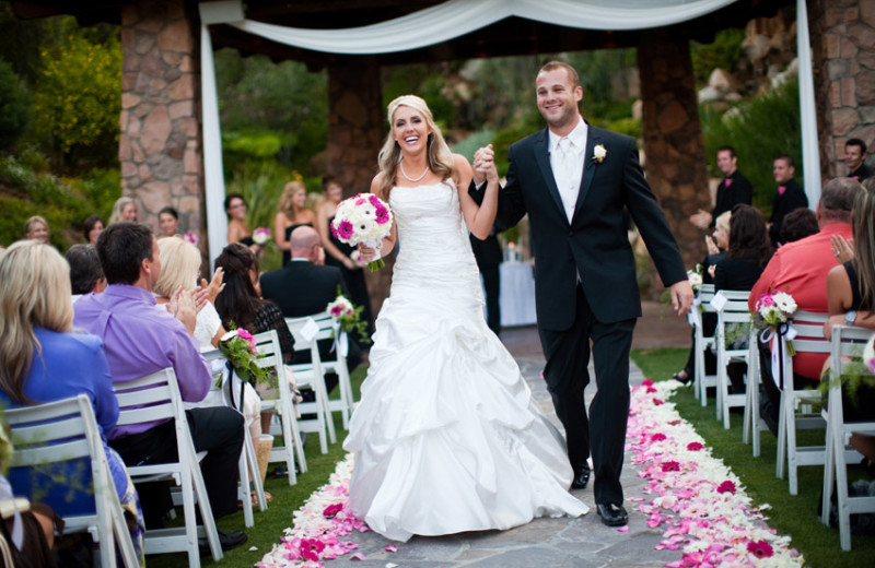 Walking down the aisle at Pala Mesa Resort.