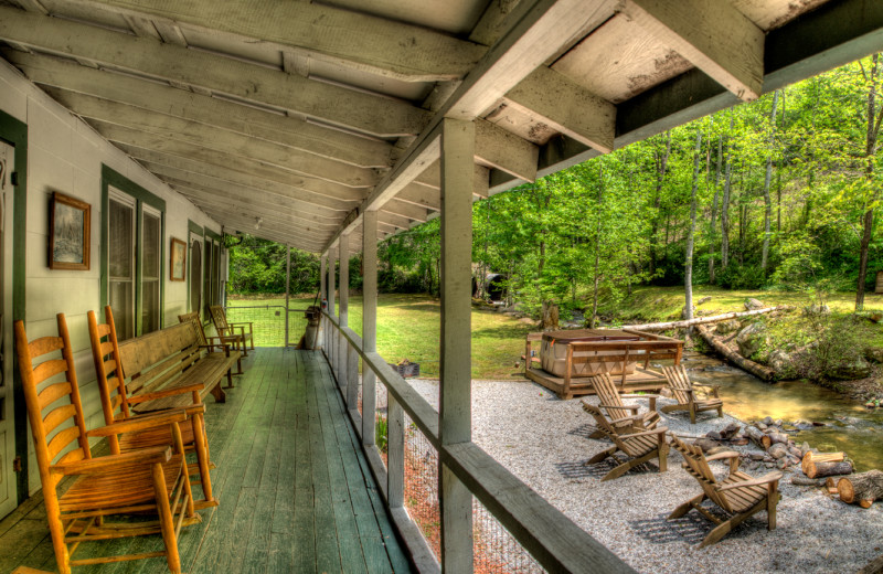 Rental porch at Hidden Creek Cabins.