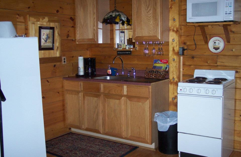 Cabin kitchen at Sunset Ridge Log Cabins.