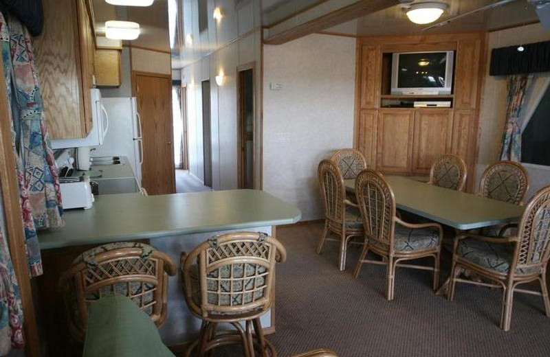 Houseboat dining area at Trinity Lake.