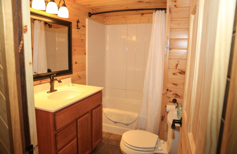 Cabin bathroom at Timber Trail Lodge & Resort.