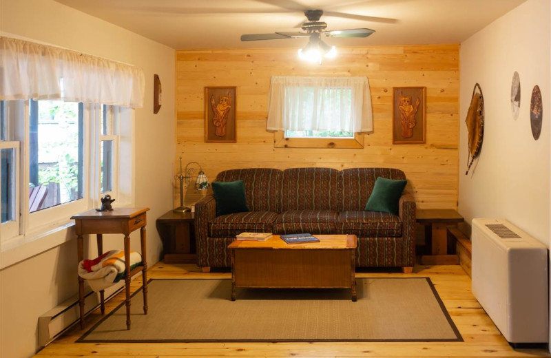 Cottage living room at Mattawa River Resort.