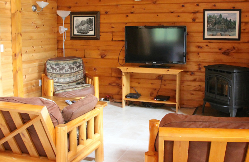 Cabin living room at Fernleigh Lodge.