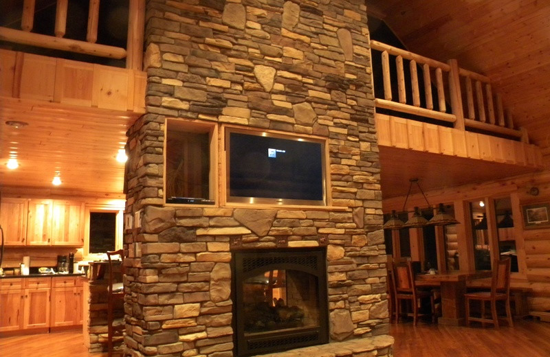 Cabin fireplace at Crane Lake Wilderness Lodge.